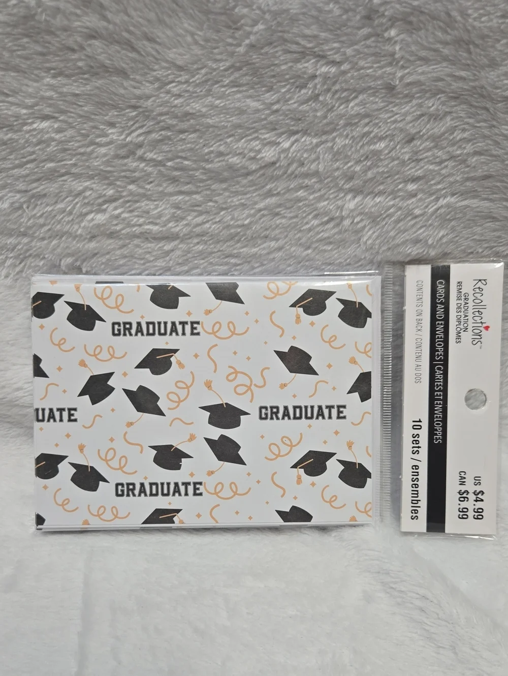 🌞Recollections White 10pk Note Cards with Black Graduation Caps & Gold Accents
